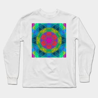 Mosaic Kaleidoscope Flower Red Green and Blue Long Sleeve T-Shirt